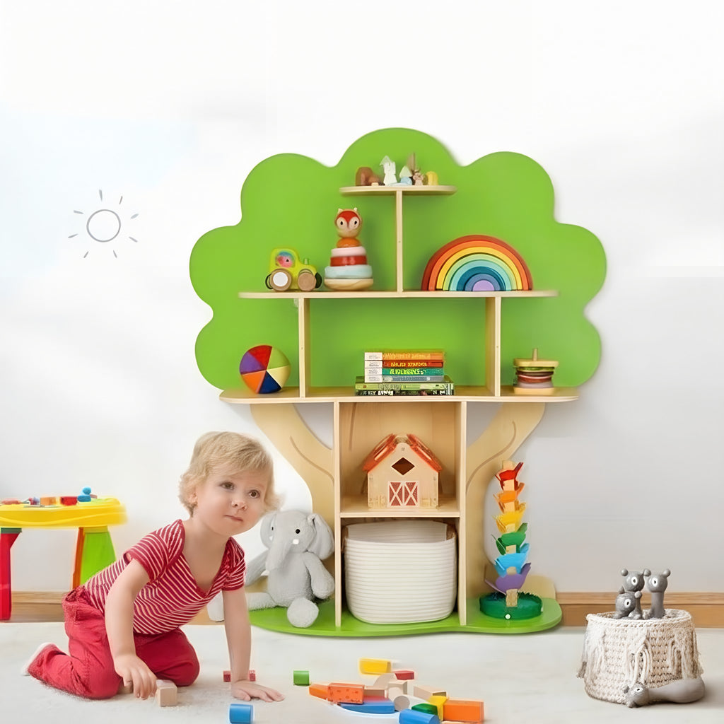 Boomvormige boekenkast in de kinderkamer