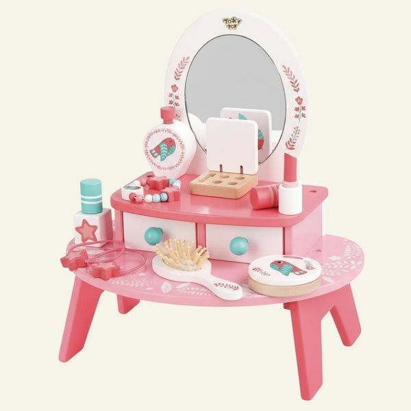 Houten kaptafel roze: spelen, spiegelen en stralen met 9 accessoires - Kleine Bloesem