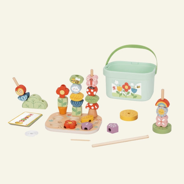 Houten Leer - & Speelset – stapelen, sorteren, rijgen & bouwen - Kleine Bloesem