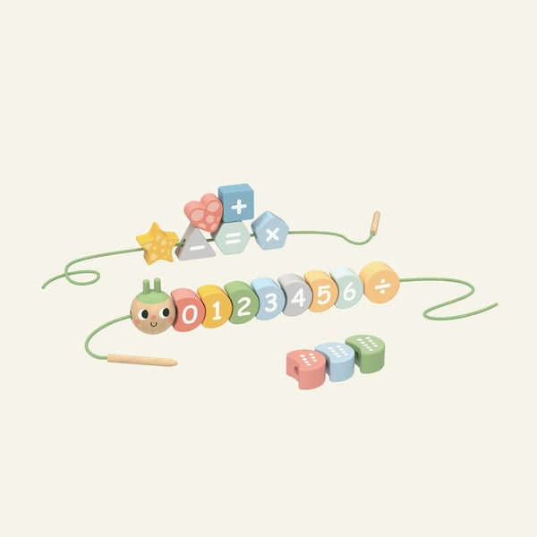 Houten rijgset: leren en ontdekken met een kleurrijke rups - Kleine Bloesem