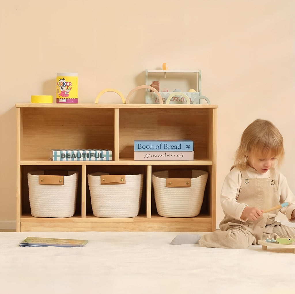 Massief houten Montessori opbergkast met vijf open vakken