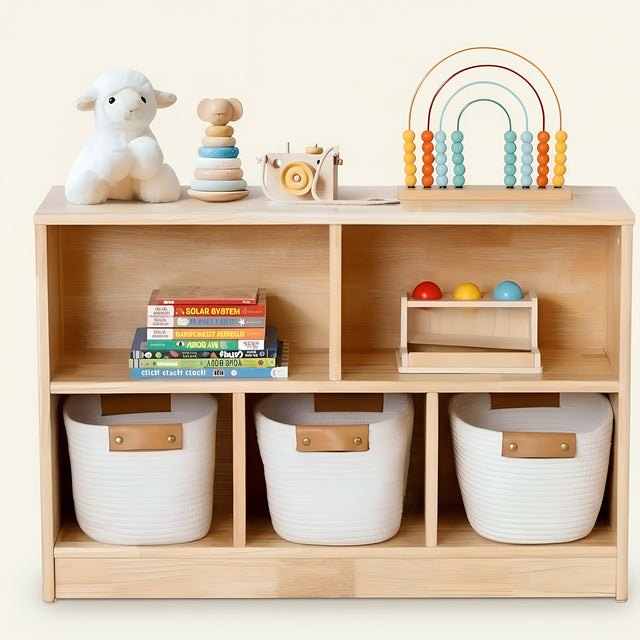 Montessori opbergkast – 5 vakken, massief hout