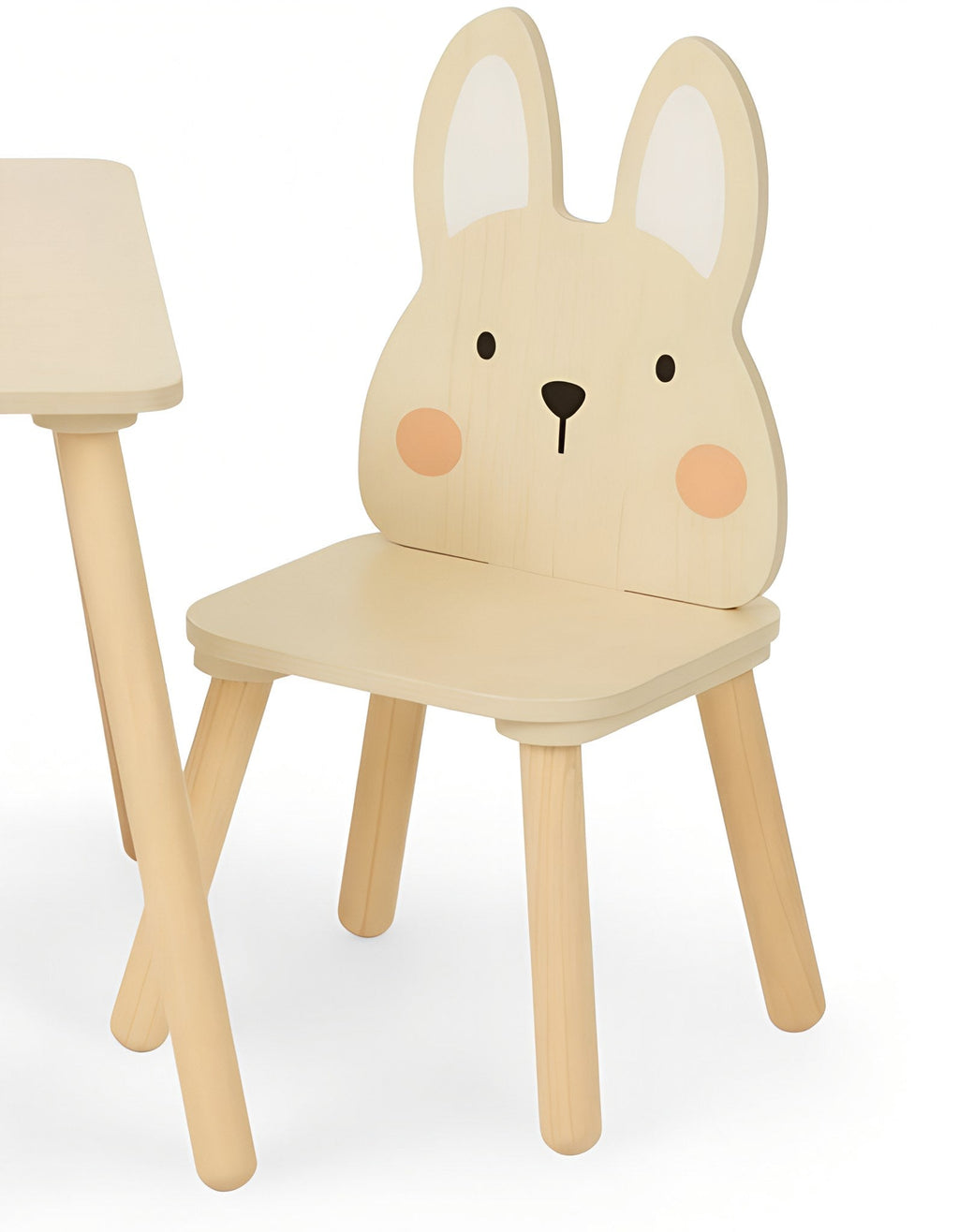 Houten kindertafel met beer- en konijnstoeltje