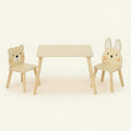 Houten kindertafel met beer- en konijnstoeltje